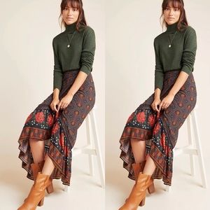Anthropologie Farm Rio Green and Red Maxi Skirt